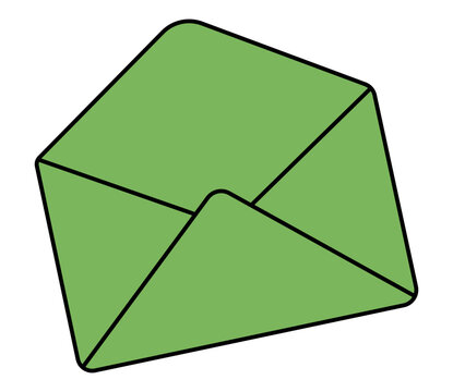 Green closed envelope tilted mail icon illustration