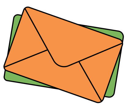 Orange and green overlapping envelope mail icon illustration