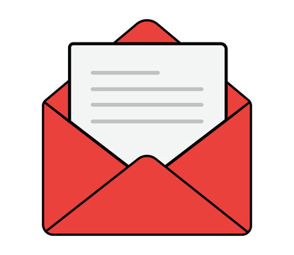 Open red envelope with letter mail icon illustration