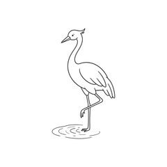 Fototapeta premium Minimalist line art crane bird standing on one leg isolated on white background