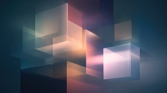 oganesson. Abstract geometric shapes in gradient colors, representing digital network and connectivity. product launch decks, UI/UX mockups, designed for product launches and innovation pitches.