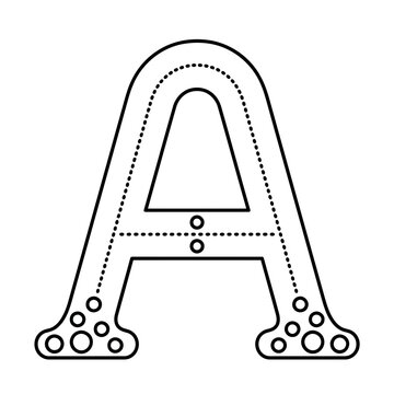 Letter A outline with dotted lines and circles