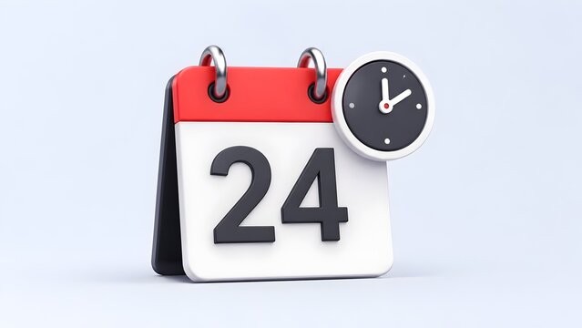 3D Render of Desk Calendar with Clock Symbolizing Deadline Time Management and Event Planning