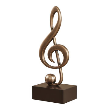 Elegant bronze treble clef trophy award isolated on transparent background