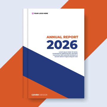Professional Navy Blue and Orange Geometric Annual Report Cover Template