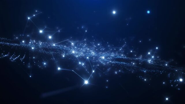 Glowing Quantum Particles Moving Through Dark Scientific Space