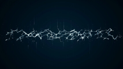 Fototapeta premium Glowing digital neural network beam and futuristic audio frequency line on dark background