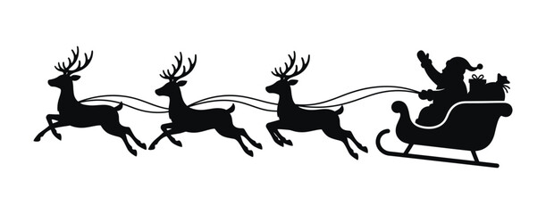 Fototapeta premium Santa claus in a sleigh with reindeer
