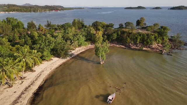 Aerial Shot of Tropical Beach Coastline and Clear Waters in Batam, Indonesia