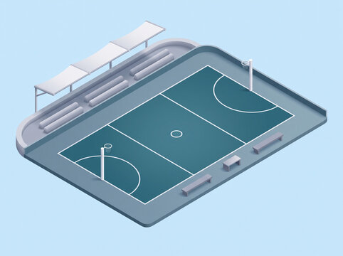Isometric view of a minimalist netball arena