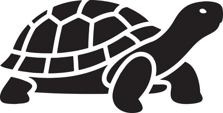 Black tortoise silhouette icon with detailed shell pattern shows slow wildlife animal movement concepts.