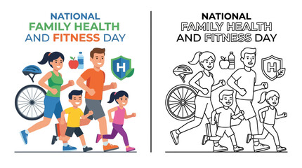 Obraz premium National Family Health and Fitness Day: Active Family Running Together, Isolated