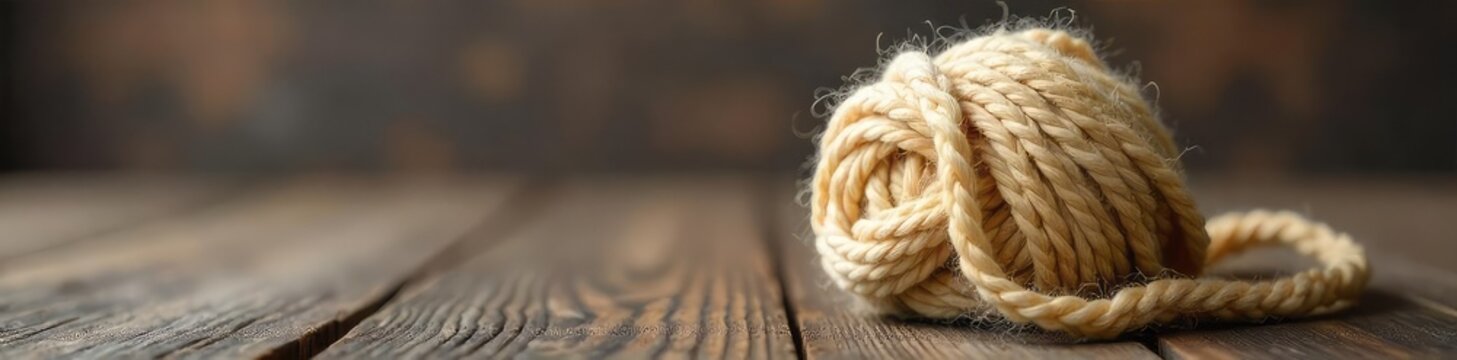 A single ball of luxurious, undyed wool yarn sits on a rustic wooden surface, ready for knitting or crocheting Soft natural fibers, perfect for handmade projects , handmade, fiber, artisan