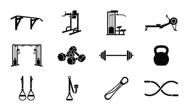 Gym Equipment Icons, Fitness Gear