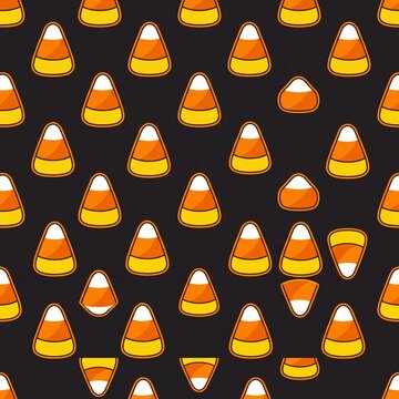 Halloween candy corn seamless pattern on dark background