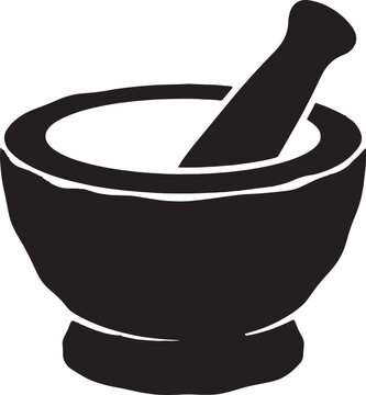 Traditional mortar and pestle silhouette tool icon for pharmacy apothecary and kitchen cooking purposes.