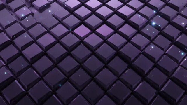 Abstract 3D Purple Geometric Cubes Undulating Wave Grid with Glowing Floating Particles for AI Big Data Infrastructure and Business Analytics Concept