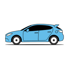 Fototapeta premium Light Blue Hatchback Car Side View Illustration
