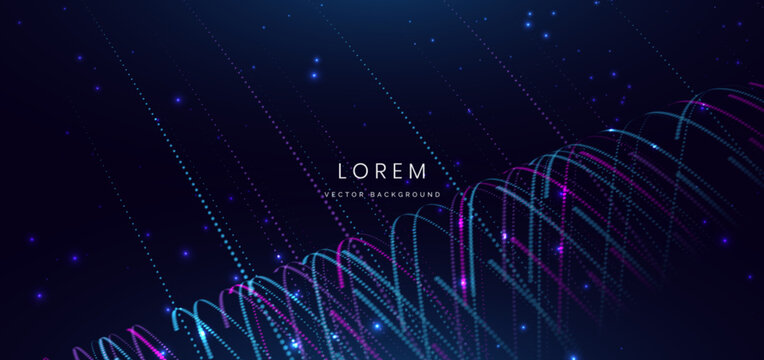 Technology futuristic digital dot glowing blue and purple on dark blue background.