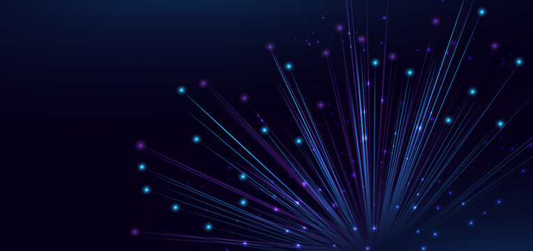 Technology futuristic digital lines glowing blue and purple on dark blue background.