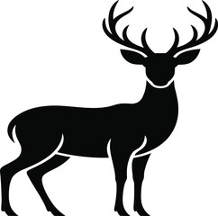 Fototapeta premium Stag stands with majestic antlers in a sharp graphic silhouette that represents the strength and natural beauty of wildlife in the wilderness.