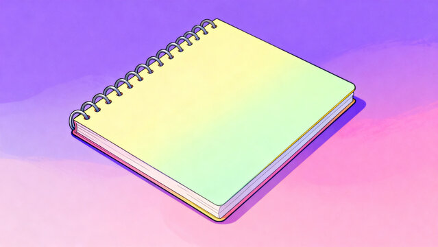 Vibrant 3D rendered spiral notebook resting on gradient background