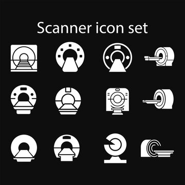 Medical CT scan MRI machine vector icon set collection on dark background