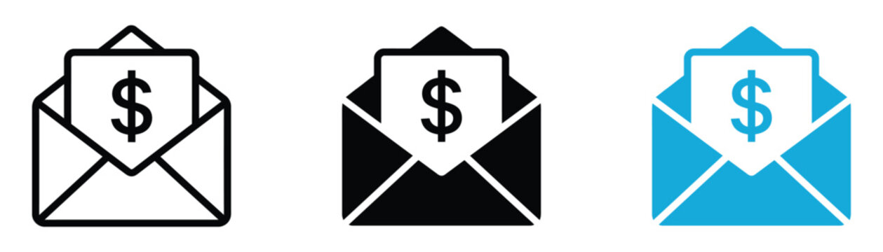 Money envelope icon representing salary, cash transfer, income, payroll, bonus payment, banking, financial transactions, and earnings.