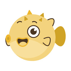 Cute cartoon puffer fish character with spikes, funny face, isolated on white © LayeredLoom
