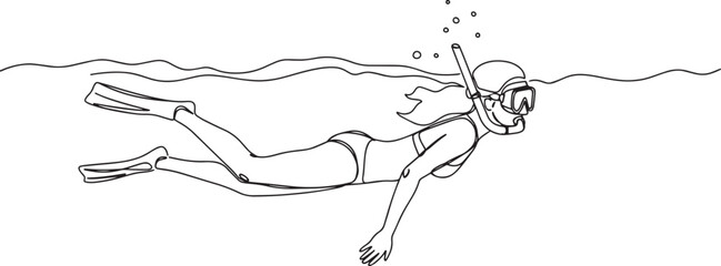 Obraz premium Woman snorkeling underwater with fins and a mask, enjoying the ocean.