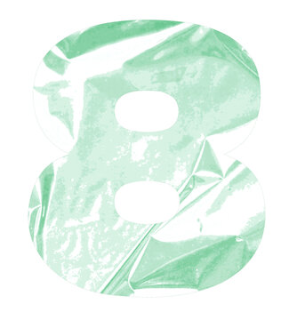 Abstract Number 8 with Green Plastic Texture, Crumpled Wrinkled Plastic Surface, Glossy Transparent Material, Modern Numeral Design, Creative Typography Element Isolated on Transparent Background
