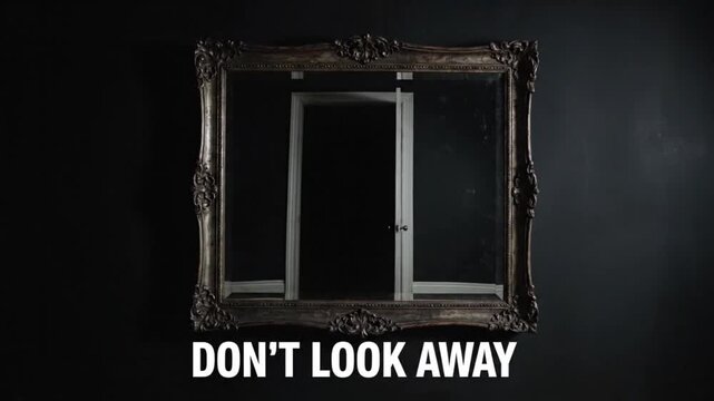 Creepy supernatural entity manifesting inside an antique mirror frame within this dark cinematic horror film motion video animation project scene