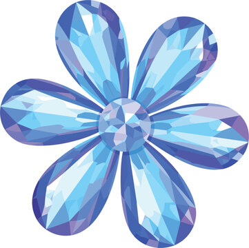 Blue gemstone flower vector illustration, featuring sparkling crystal petals and a brilliant center crystal