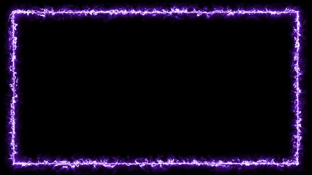 4K Violet Electric Fire Border Frame Overlay Glowing Neon Energy Line Rectangle Loop Background