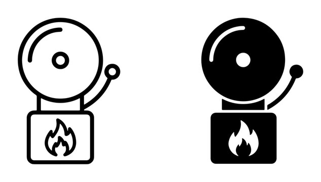 Fire Alarm Bell Icons, Emergency Alert System Symbols, Safety Warning Notification Graphics, Fire Safety Equipment Vector Set