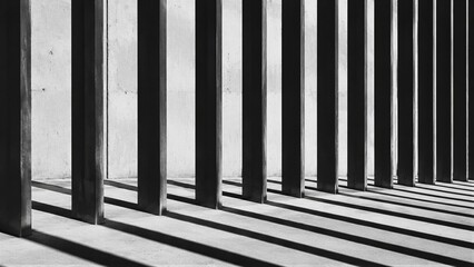 Naklejka premium Concrete columns casting long shadows in striped light