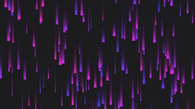 Abstract motion graphics video featuring vertical glowing with gradient lines falling on a dark background