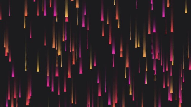 Abstract motion graphics video featuring vertical glowing with gradient lines falling on a dark background