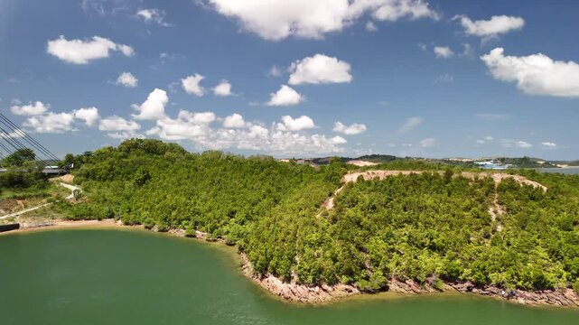 Aerial view of Barelang Bridge & green tropical island in Batam, 4K