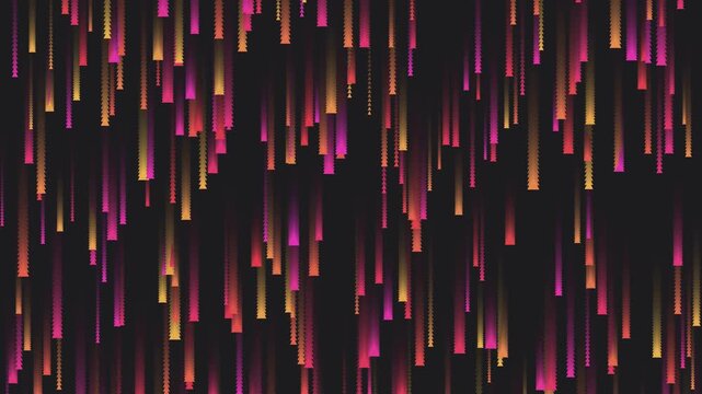 Abstract motion graphics video featuring vertical glowing with gradient lines falling on a dark background