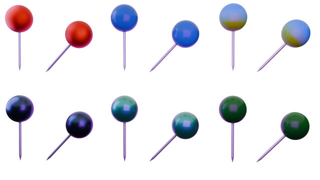 3D Ball Push Pin Icons Set &ndash; (Map Marker Thumbtack)
