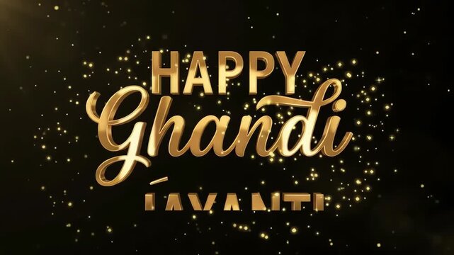 Happy Gandhi Jayanti Gold 3D Text on Dark Background