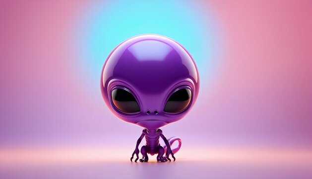 Cute purple alien standing on minimal pastel background