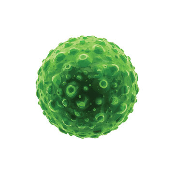 A realistic 3D rendering depicts a single chlorella microalgae cell a spherical green microorganism algae