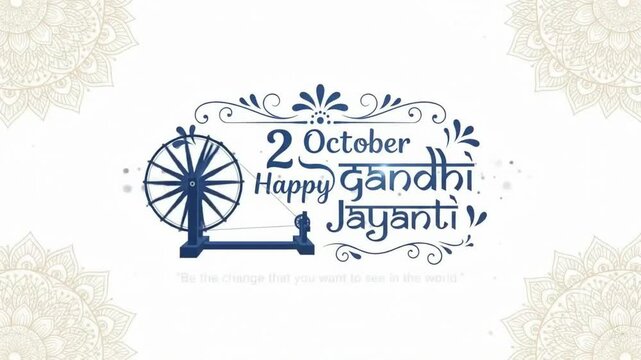 Gandhi Jayanti 2 October Greeting Graphic with Spinning Wheel