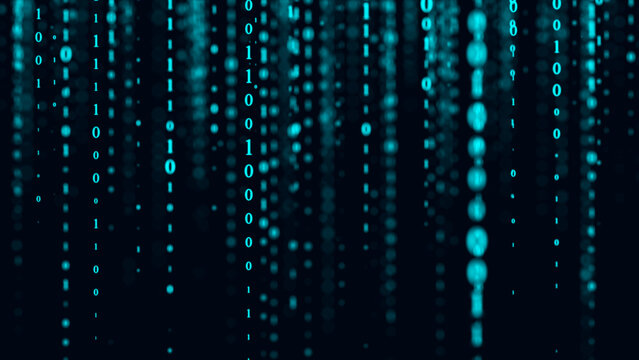 Falling abstract digital binary code stream in a futuristic network data flow concept