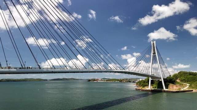 Barelang Bridge Crossing Wide Angle in Batam Indonesia on Sunny Day - 4K