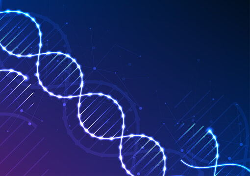 DNA double helix structure with glowing blue lines on dark background