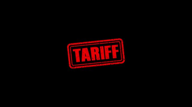 Tariff rubber stamp animation. Tariff Stamp textured bold text motion. Up to down stamp zooming and hit effect 4k video.
