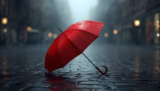red umbrella in rain